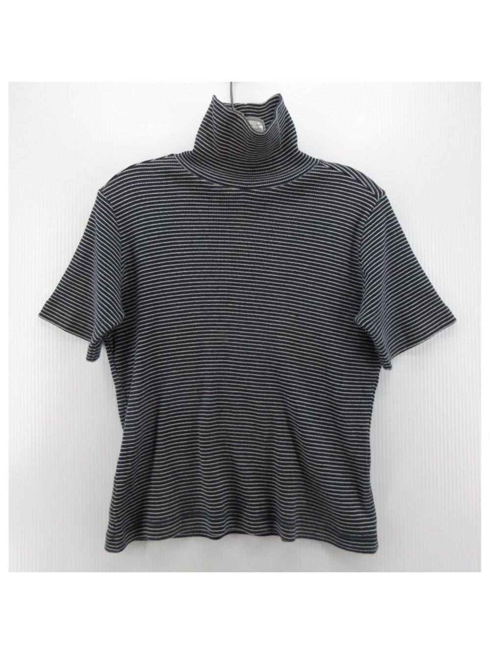 VINTAGE Laura Ashley Sweater Small Navy Turtleneck Striped Knit *